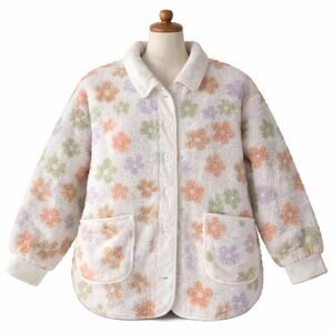 All In Favor Floral Sherpa Fleece Jacket Women’s Medium Cozy Flower Cardigan